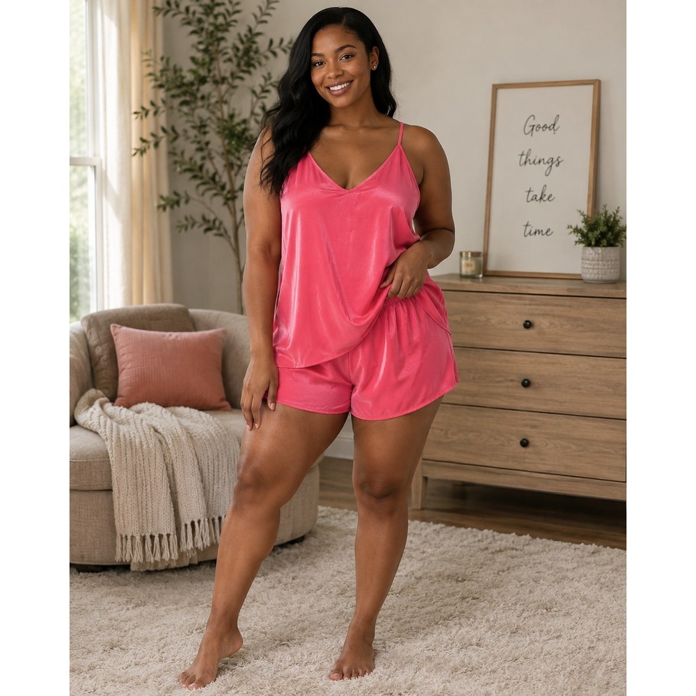 Stars Above Women XXL Pink Satin Pajama Set Cami and Shorts 2 Piece Sleepwear
